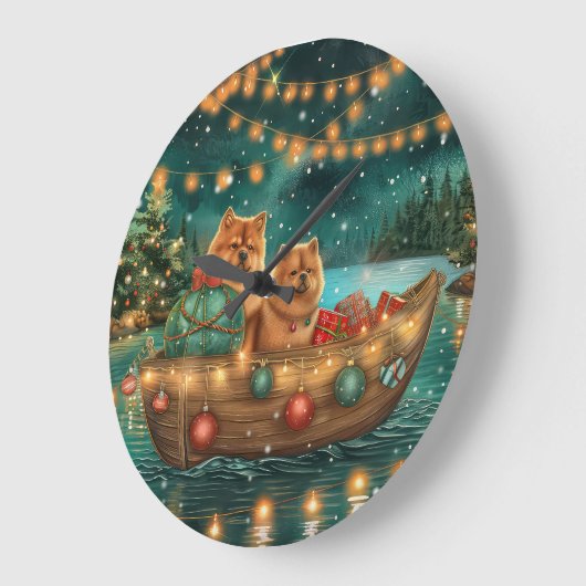 Grande Horloge Ronde Chow Chow Noël Festive Voyage (Angle)