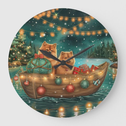 Grande Horloge Ronde Chow Chow Noël Festive Voyage (Recto)