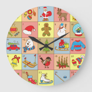Grande Horloge Ronde Christmas Advent : Collection d'éléments Doodle