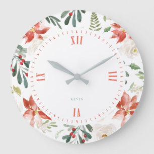 Grande Horloge Ronde Christmas berries & poinsettia pattern