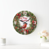 Grande Horloge Ronde Christmas Holly, Bows et Cardinal (Maison)