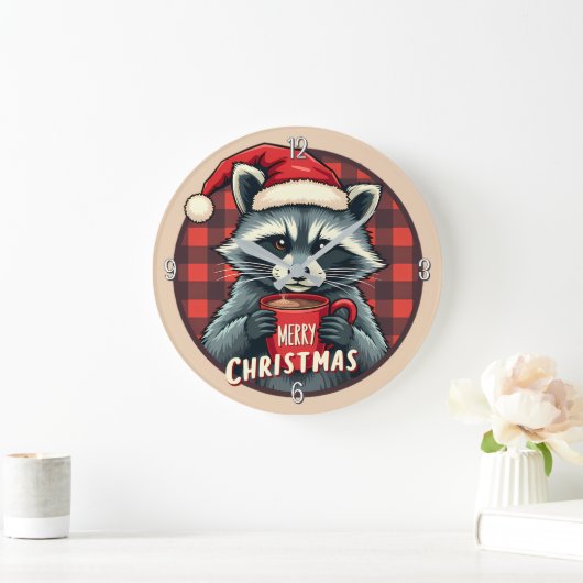 Grande Horloge Ronde Christmas Raccoon Cocoa Cheer (Maison)