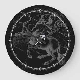 Grande Horloge Ronde Chrome Comme Sagittarius Signe Zodiaque Hevelius D