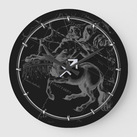 Grande Horloge Ronde Chrome Comme Sagittarius Signe Zodiaque Hevelius D (Recto)