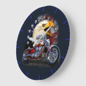 Grande Horloge Ronde Chrome Cycle Chopper Patriotic Eagle USA Flag (Angle)