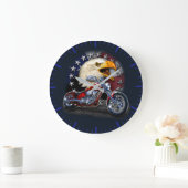 Grande Horloge Ronde Chrome Cycle Chopper Patriotic Eagle USA Flag (Maison)