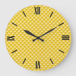 Grande Horloge Ronde Chrome jaune, look émail, grille cloutée