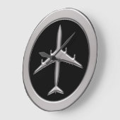 Grande Horloge Ronde Chrome Jet Airplane (Angle)