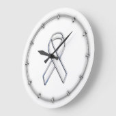 Grande Horloge Ronde Chrome Style White Ribbon Awareness (Angle)