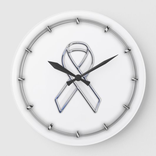 Grande Horloge Ronde Chrome Style White Ribbon Awareness (Recto)