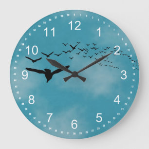 Grande Horloge Ronde Ciel avec oiseaux
