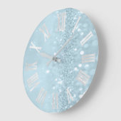 Grande Horloge Ronde Ciel bleu Parties scintillant argent gris chiffres (Angle)