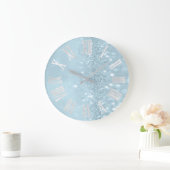 Grande Horloge Ronde Ciel bleu Parties scintillant argent gris chiffres (Maison)