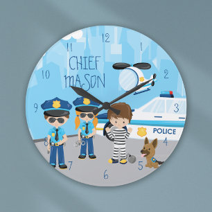 Grande Horloge Ronde Cignon petit homme de police avec prénom