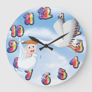Grande Horloge Ronde Cigogne portant un nouveau-né