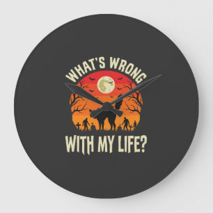 Grande Horloge Ronde Cimetière de Chat Noir Halloween Horreur Graphique
