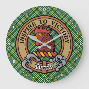 Grande Horloge Ronde Cimier de coq Clan Currie sur Tartan
