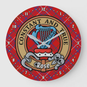 Grande Horloge Ronde Cimier Rose de clan sur Tartan