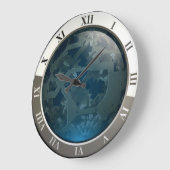 Grande Horloge Ronde Circuits et engrenages bleus personnalisés (Angle)