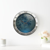 Grande Horloge Ronde Circuits et engrenages bleus personnalisés (Maison)