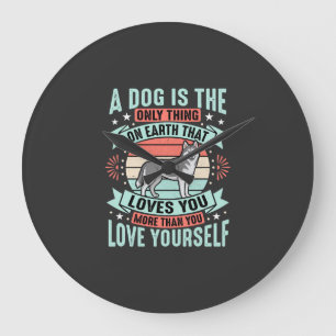 Grande Horloge Ronde Citation Amoureux de Chien Graphique Husky Vintage