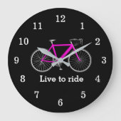 Grande Horloge Ronde Citation Avec Vélo Rose Sur Noir (Recto)