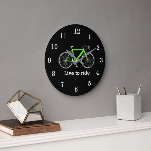 Grande Horloge Ronde Citation Avec Vélo Vert Sur Noir (Bureau)