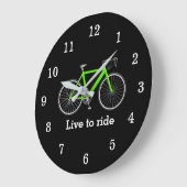 Grande Horloge Ronde Citation Avec Vélo Vert Sur Noir (Angle)