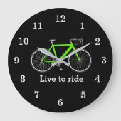 Grande Horloge Ronde Citation Avec Vélo Vert Sur Noir (Recto)