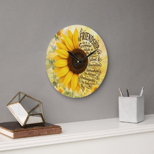 Grande Horloge Ronde Citation d'amitié tournesol