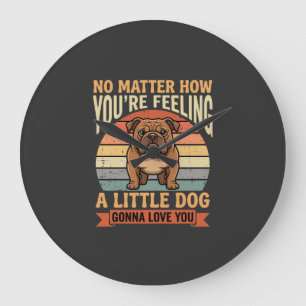 Grande Horloge Ronde Citation d'amour de bouledogue drôle Rétro Chien