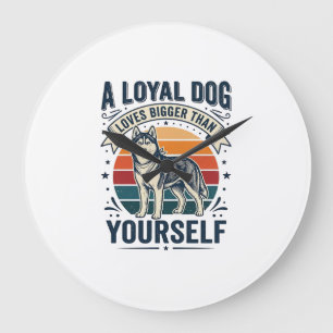 Grande Horloge Ronde Citation de chien Husky Gravure vintage Design pou