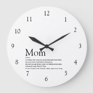 Grande Horloge Ronde Citation de définition de maman moderne noir et bl