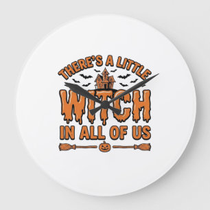 Grande Horloge Ronde Citation de sorcière d'Halloween Design vectoriel