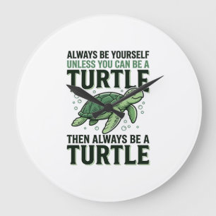 Grande Horloge Ronde Citation de Tortue Drôle Design de Gravure Vintage