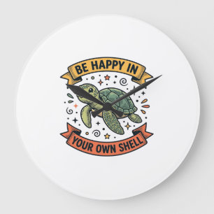 Grande Horloge Ronde Citation de Tortue Heureuse Dessin de Gravure Vint