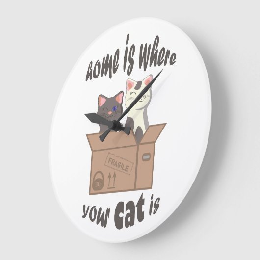Grande Horloge Ronde Citation drôle Accueil est où est votre chat (Angle)