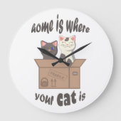 Grande Horloge Ronde Citation drôle Accueil est où est votre chat (Recto)