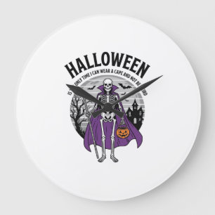 Grande Horloge Ronde Citation drôle de cape de squelette d'Halloween De