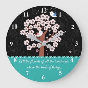 Grande Horloge Ronde Citation florale d'encouragement de jardin de