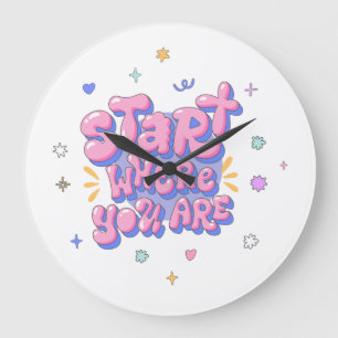 Grande Horloge Ronde Citation Lettre Bulle Colorée