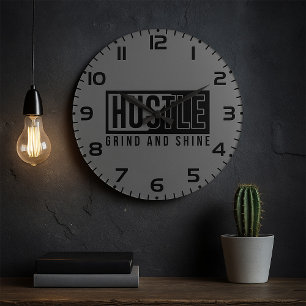 Grande Horloge Ronde Citation Motivante Hustle Grind et Shine