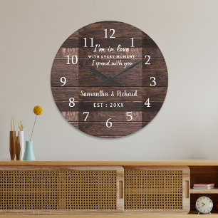 Grande Horloge Ronde Citation Rustic Wood Love Mariage Anniversaire