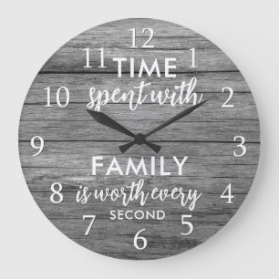 Grande Horloge Ronde Citation sur le temps en famille Typographie Bois