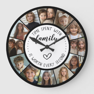 Grande Horloge Ronde Citation sur le temps passé en famille - Collage p