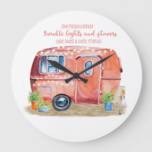 Grande Horloge Ronde Citation Whimsical Retro Camper Caravan Friends