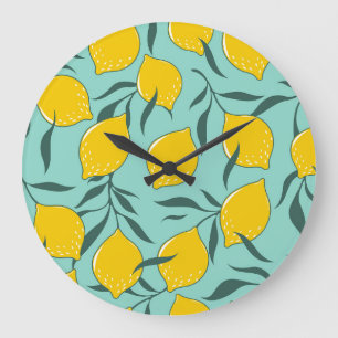 Grande Horloge Ronde Citron Art Mode Abstrait sans couture
