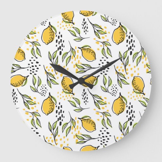 Grande Horloge Ronde Citron, branches vertes : motif abstrait. (Recto)