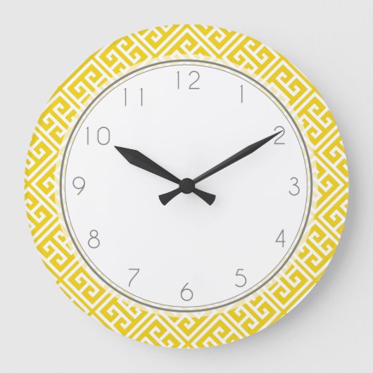 Grande Horloge Ronde Citron jaune Motif grec (Recto)