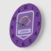 Grande Horloge Ronde Citron - Outline Fruit pourpre et jaune (Angle)